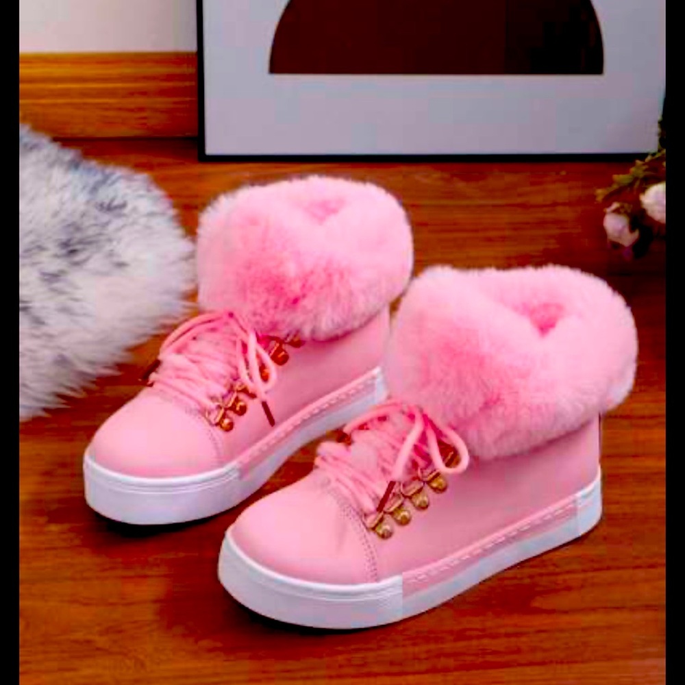 Fury Comfortable Plush Pink Ankle Boots